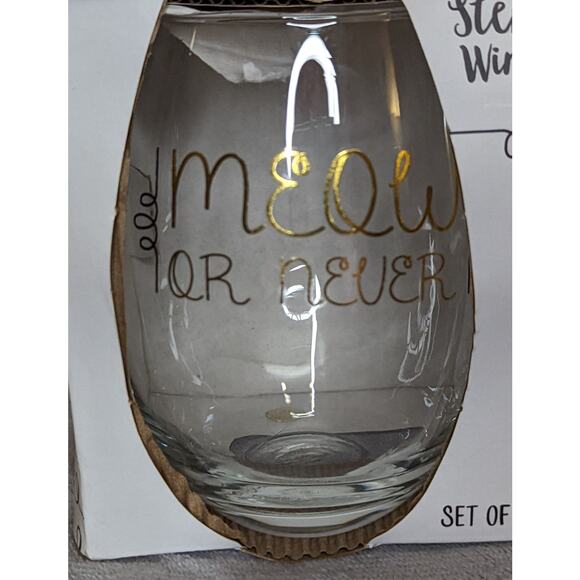 NWT Meow Or Never Gold Black Cat Kitten Stemless Wine Glass Set 22 oz - Picture 4 of 6